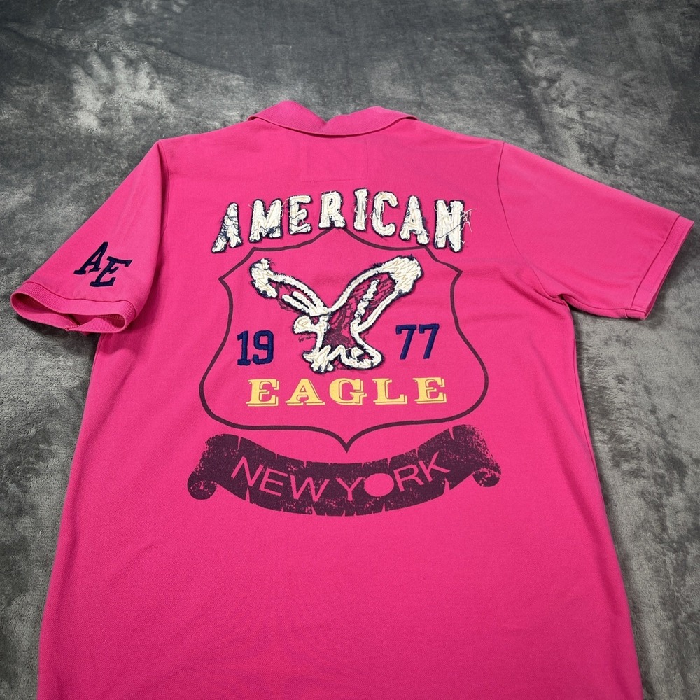American Eagle Polo Shirt Mens Large Vintage Fit Stitched Graphic Preppy Y2K